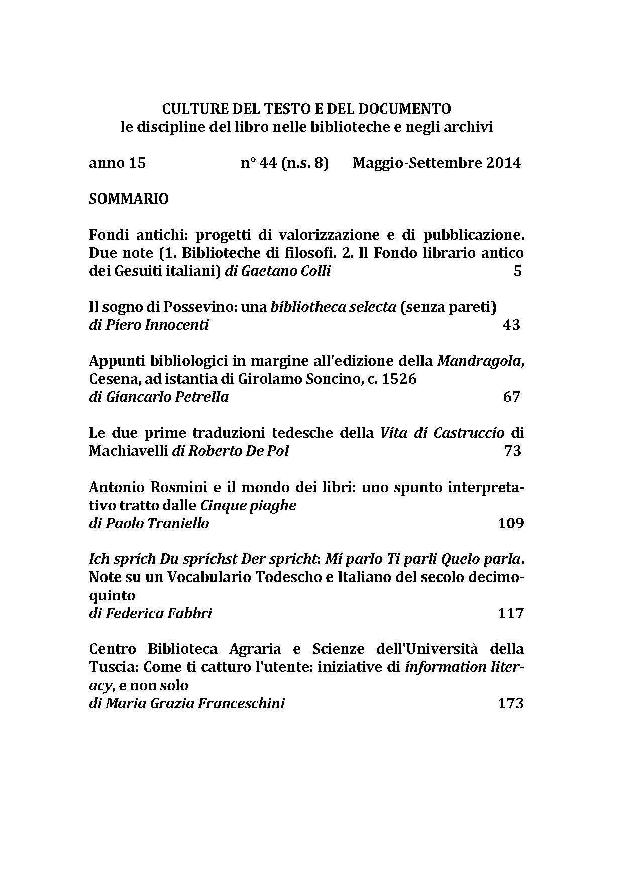 Culture del testo e del documento 44, 2014 - immagine 2