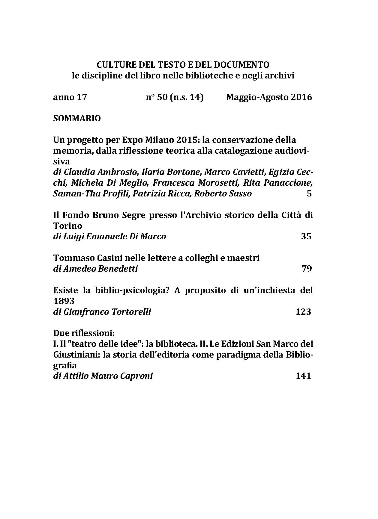 Culture del testo e del documento 50, 2016 - immagine 2