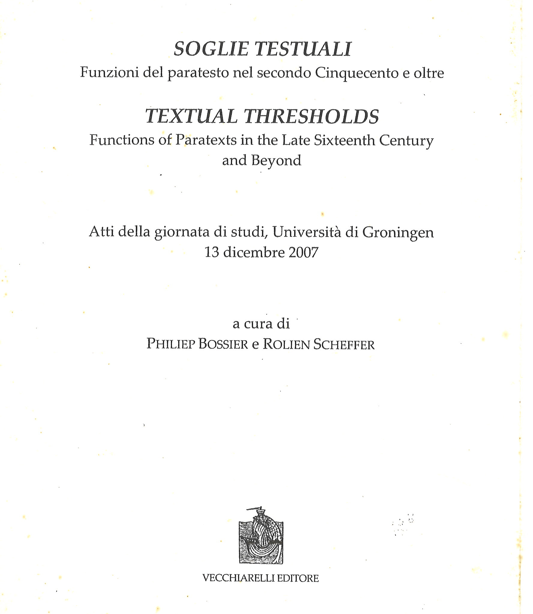 Soglie testuali. Funzioni del paratesto